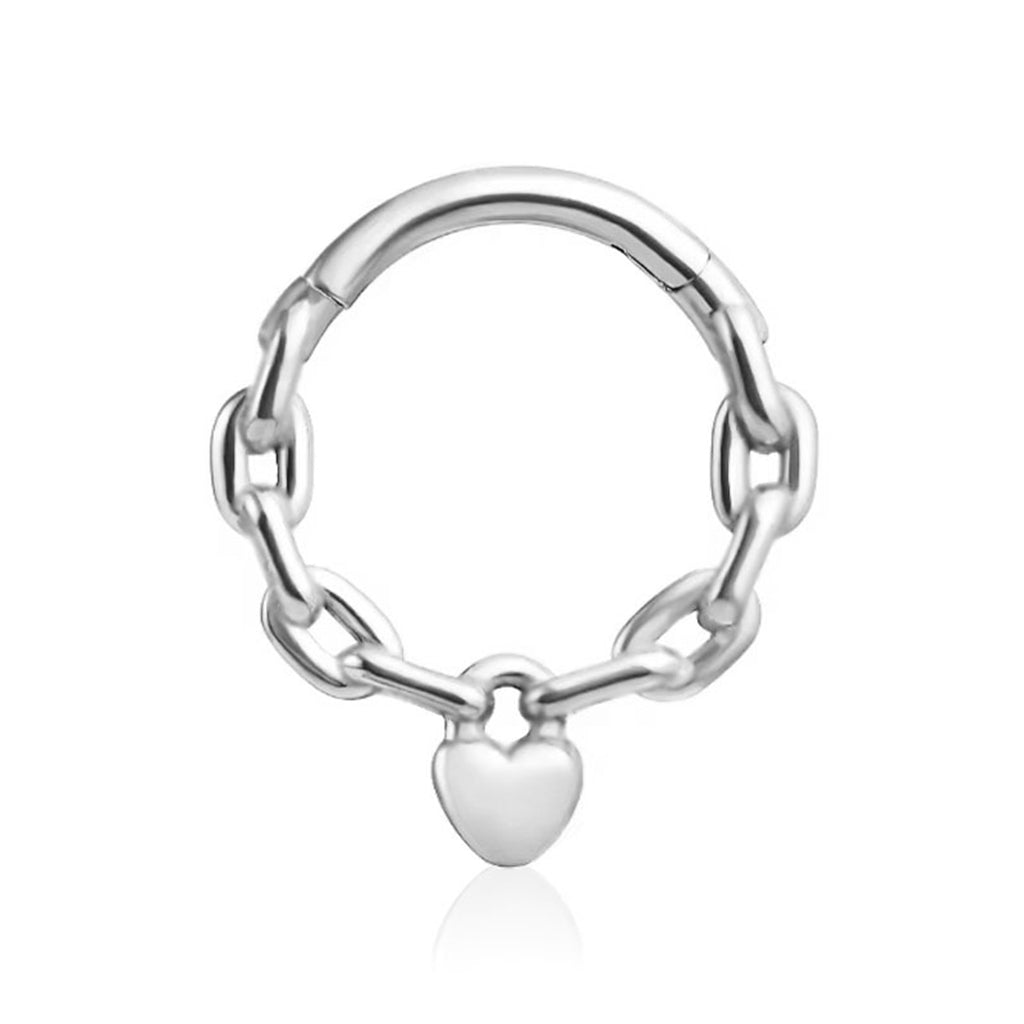Chain Link with Heart Hinged Segment Hoop Ring - Silver