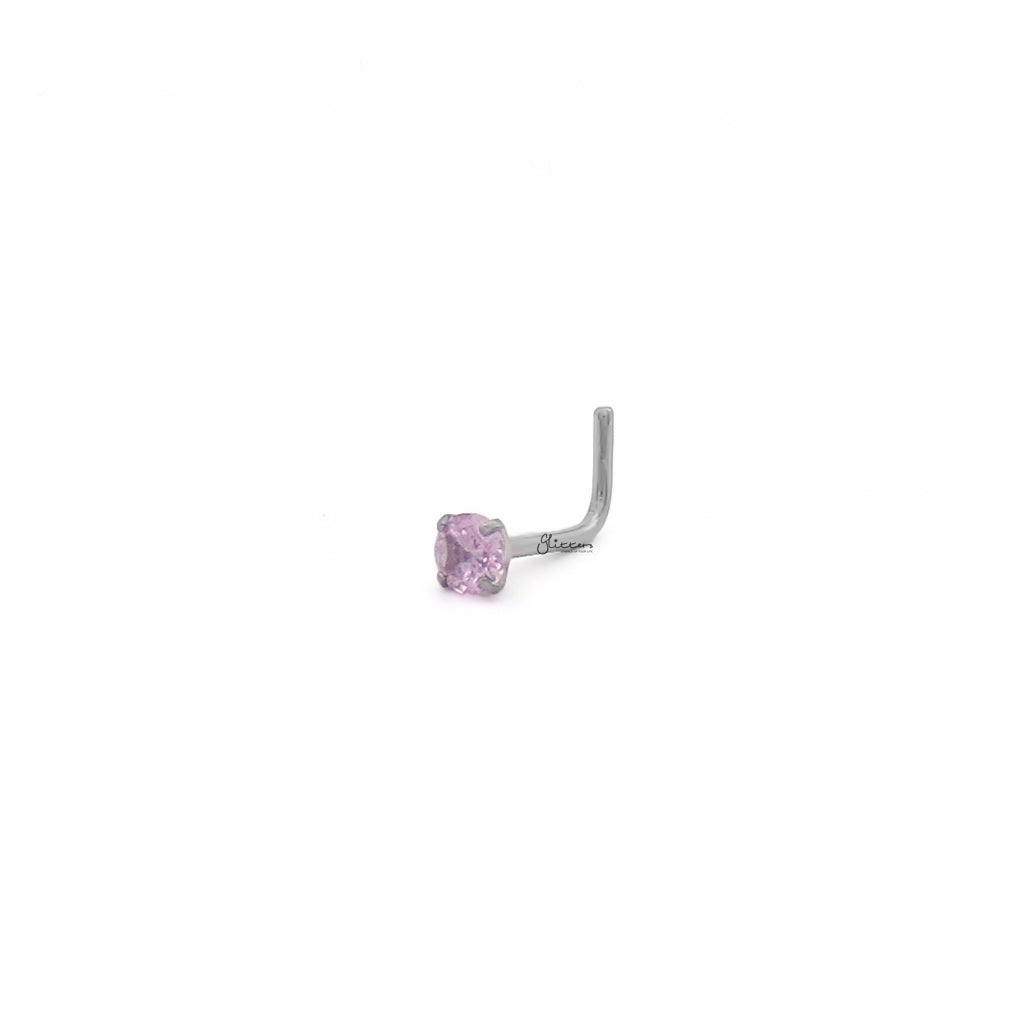 3mm Pink Round C.Z L Bend Nose Stud-Nose Studs-2-Glitters