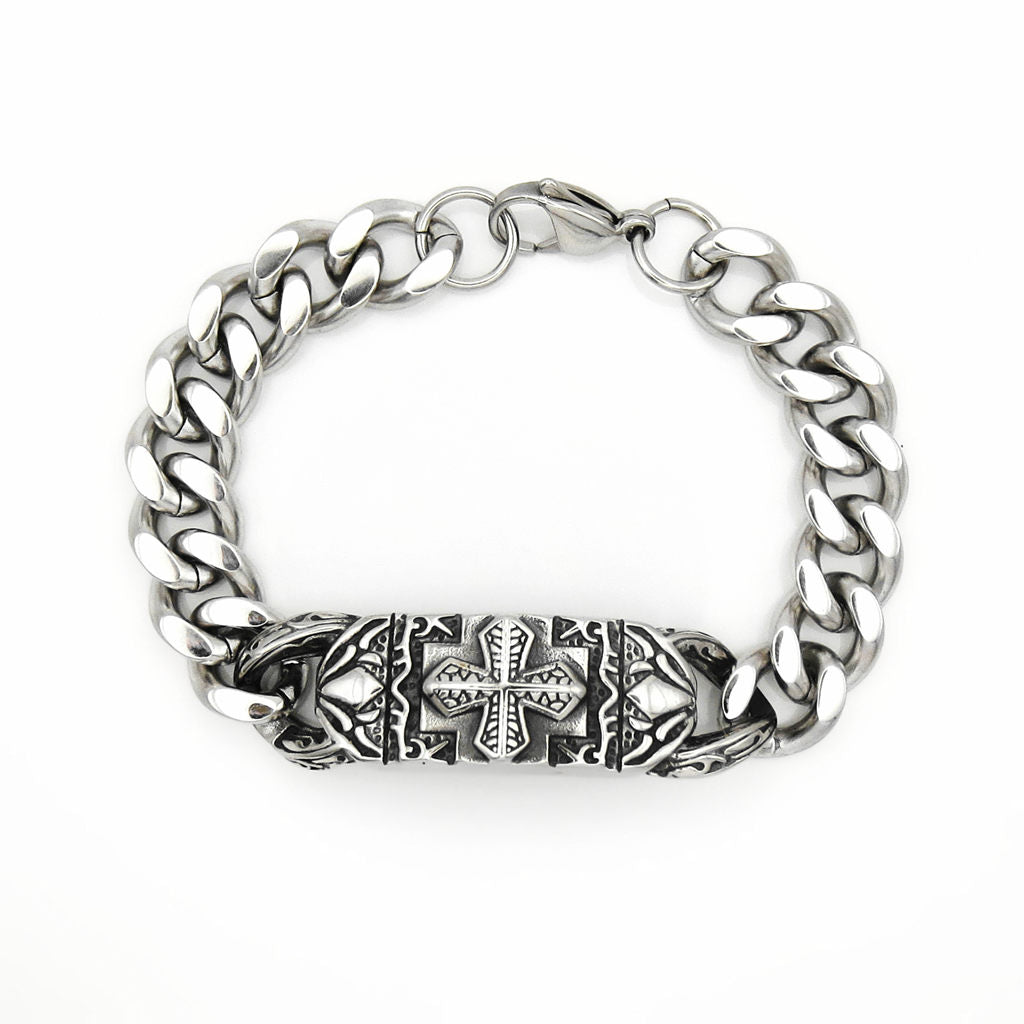 Stainless Steel Gothic Cross Curb Link Bracelet-Stainless Steel Bracelets-1-Glitters