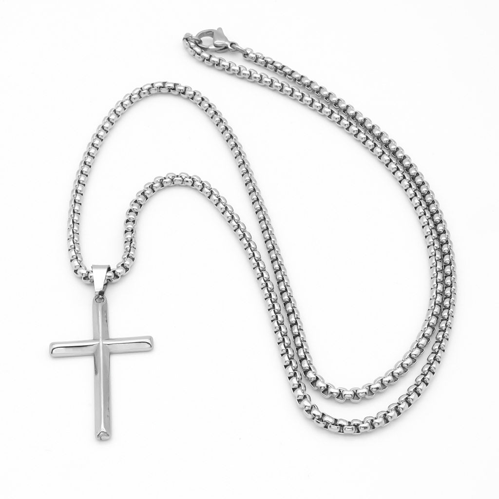 High Polished Plain Cross Pendant - Silver-Pendants-3-Glitters