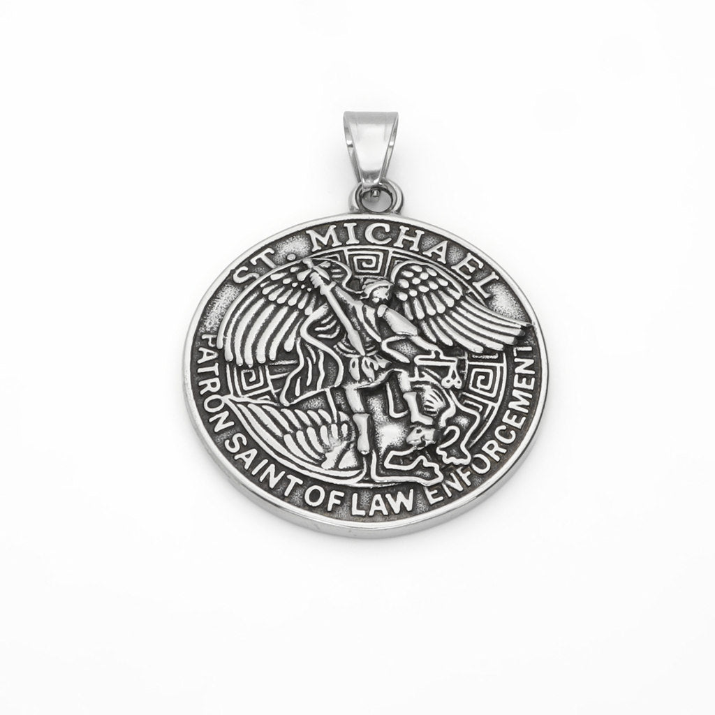 Stainless Steel St. Michael Round Shape Pendant-Pendants-1-Glitters