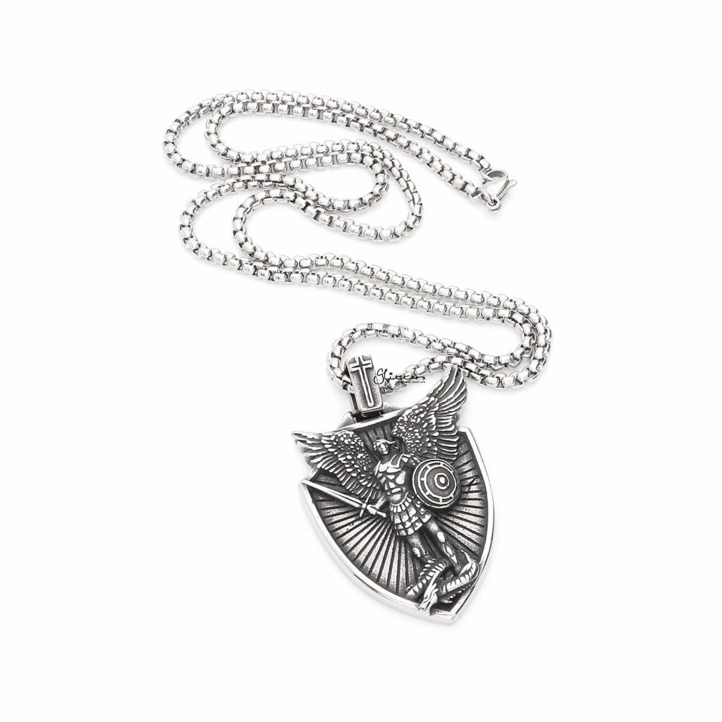 Stainless Steel Archangel St Michael Dragon Wings Pendant-Pendants-2-Glitters