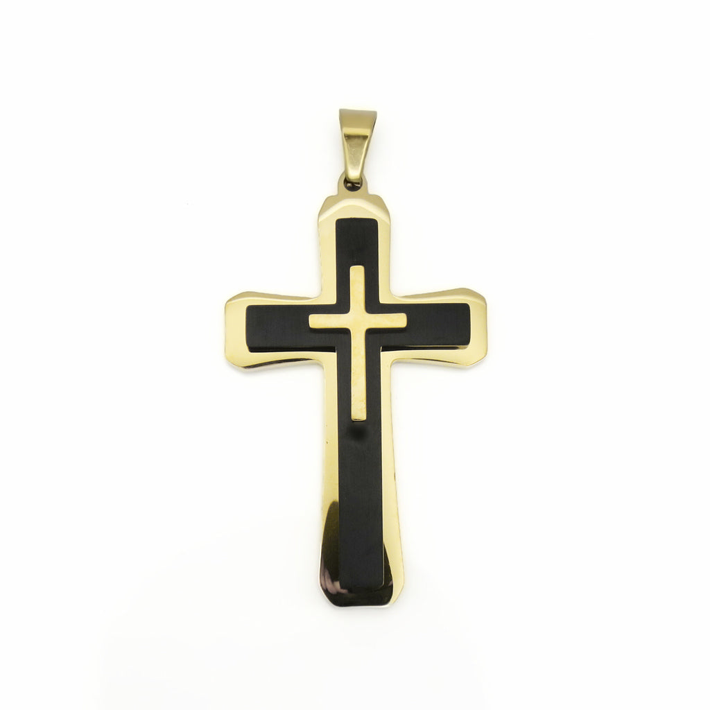Triple Layer Two-Tone Cross Pendant - Gold