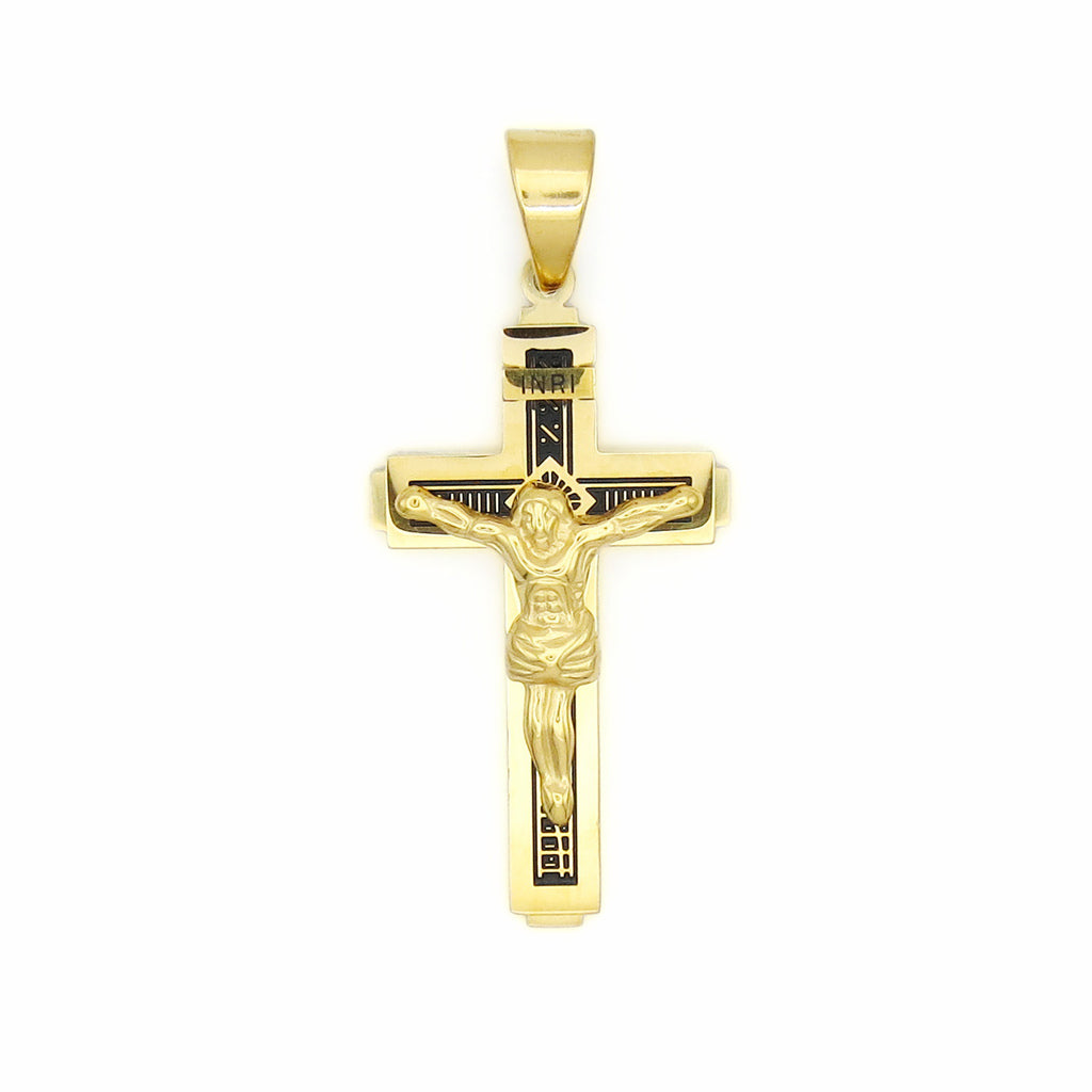 Stainless Steel INRI Crucifix Cross Pendant - Gold