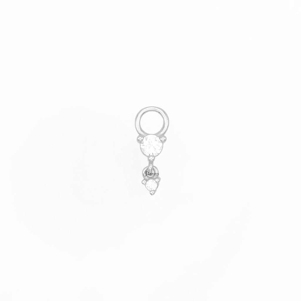 925 Sterling Silver Double Round CZ Hoop Earring Dangle Charm