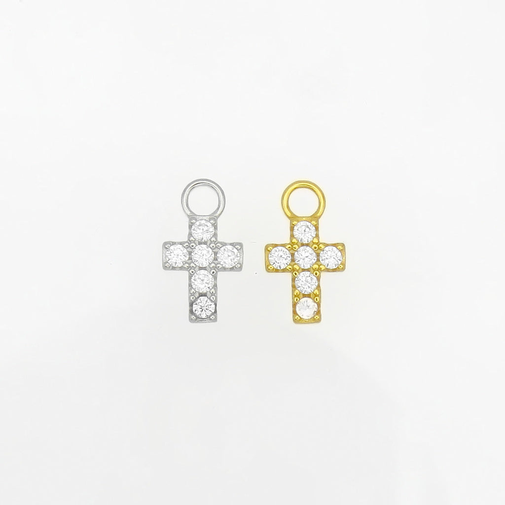 925 Sterling Silver CZ Cross Hoop Earring Dangle Charm