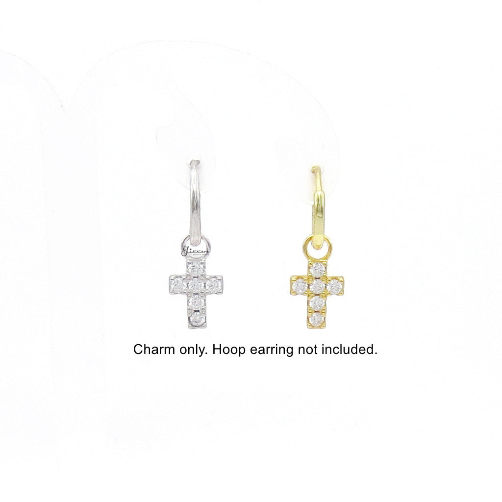 925 Sterling Silver CZ Cross Hoop Earring Dangle Charm