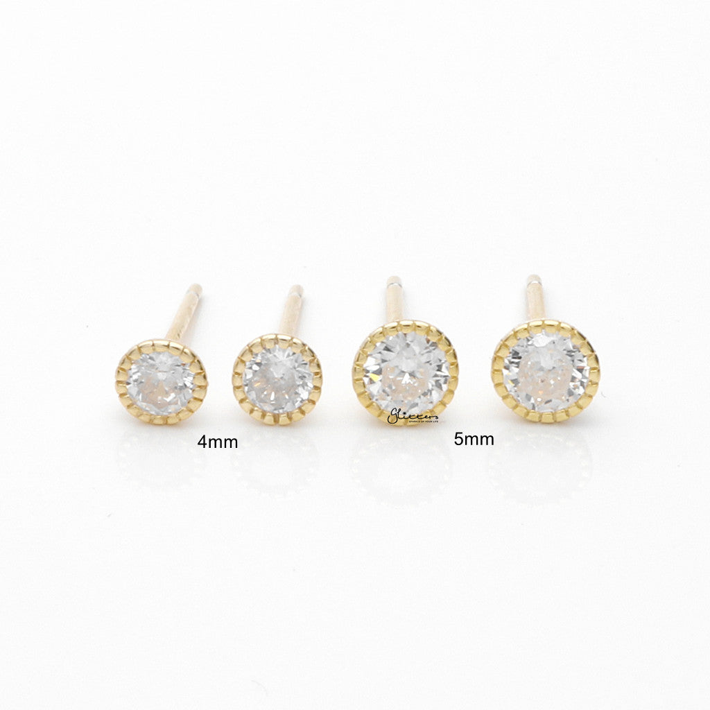 Round CZ Martini Stud Earrings - Gold-Stud Earrings-3-Glitters