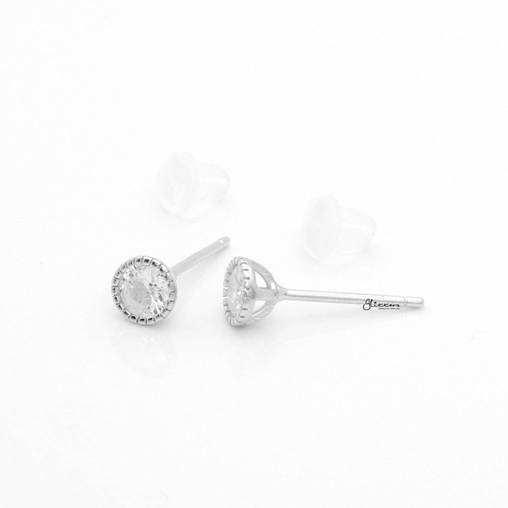 Round CZ Martini Stud Earrings - Silver-Stud Earrings-3-Glitters