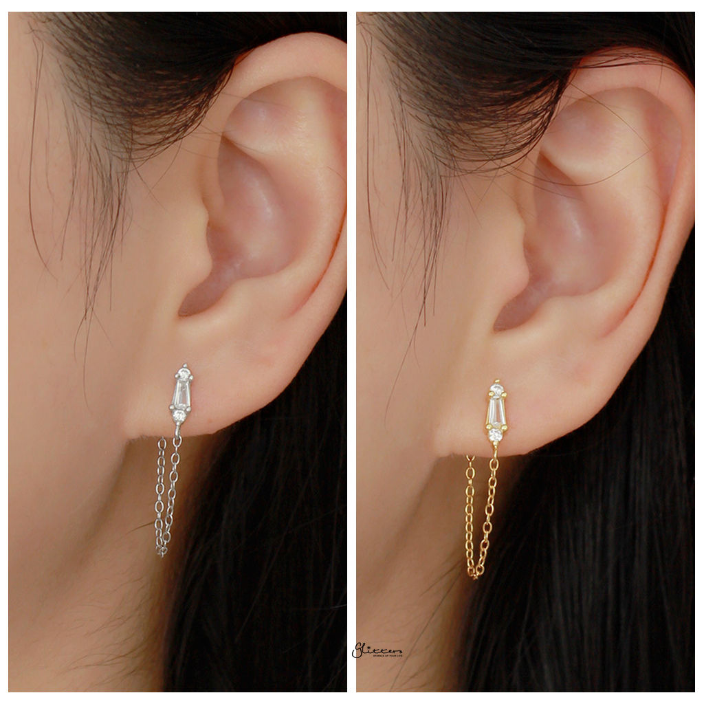 CZ Stud with Chain Earrings - Gold-Stud Earrings-2-Glitters