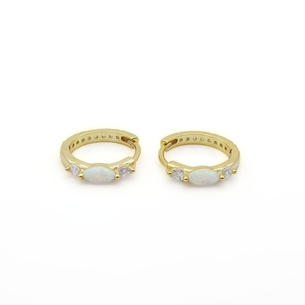Marquise Opal and CZ Huggie Hoop Earrings - Gold-Hoop Earrings-1-Glitters