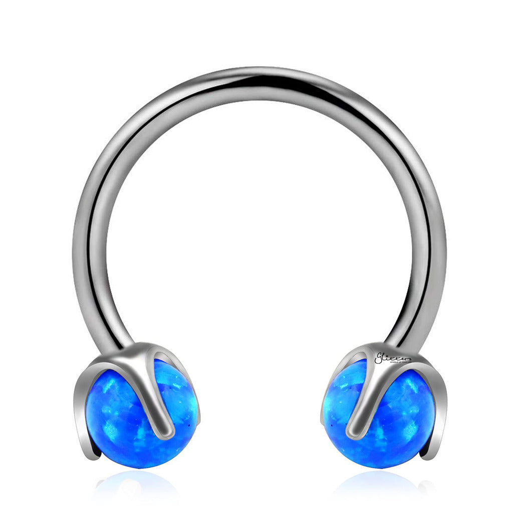 Titanium Horseshoes with Internally Threaded Opal Balls - Blue-Horseshoes-1-Glitters