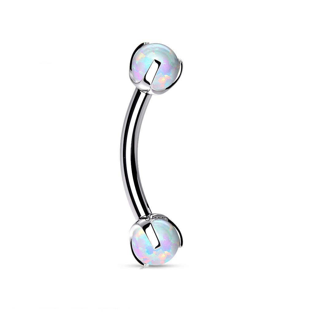 Titanium Curved Barbells with Internally Threaded Opal Balls - White-Eyebrow-1-Glitters