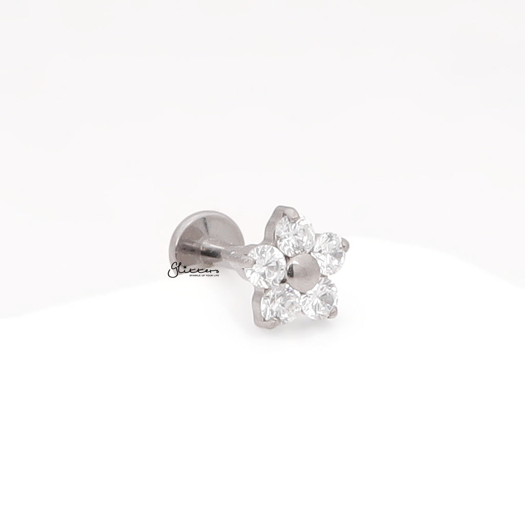 CZ Flower Top Internally Threaded Flat Back Stud-Tragus | Cartilage | Daith | Conch-3-Glitters