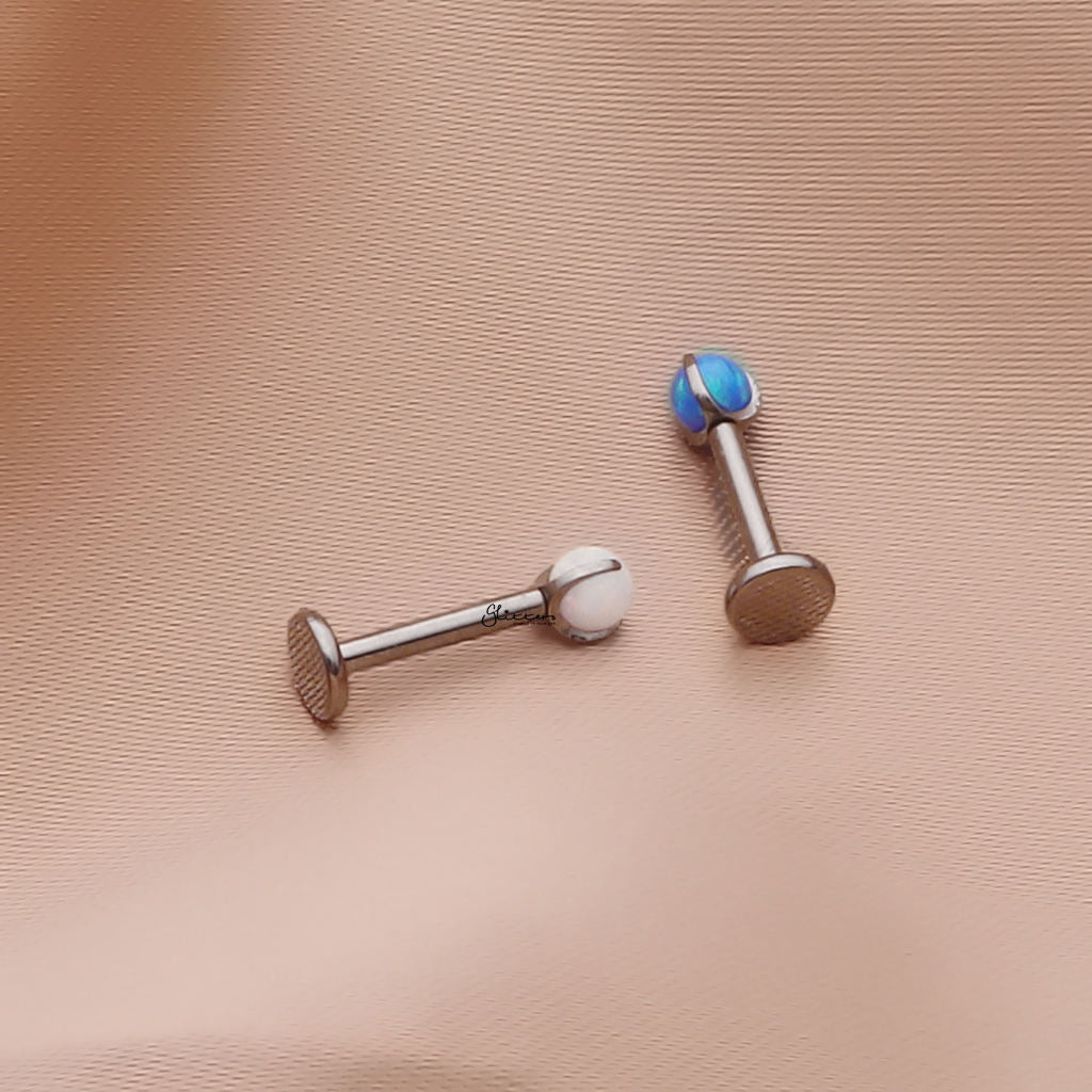 Titanium Opal Top Internally Threaded Flat Back Stud - Blue-Tragus | Cartilage | Daith | Conch-2-Glitters