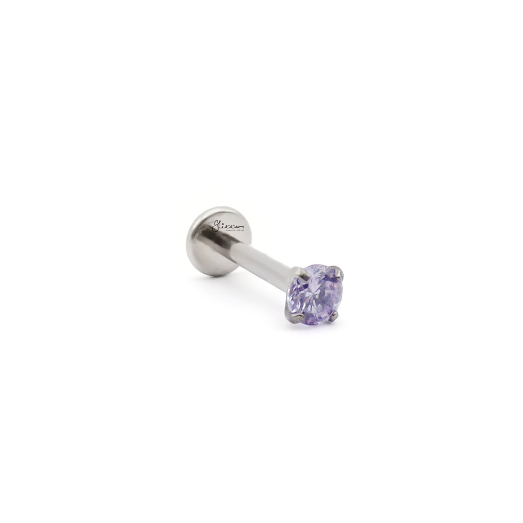 Round CZ Top Titanium Flat Back Stud Earring - Tanzanite