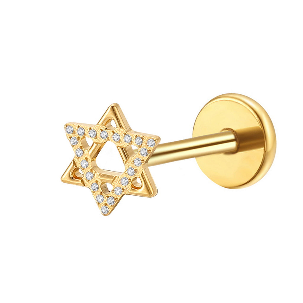 Star of David Titanium Flat Back Stud Earrings-Tragus | Cartilage | Daith | Conch-2-Glitters