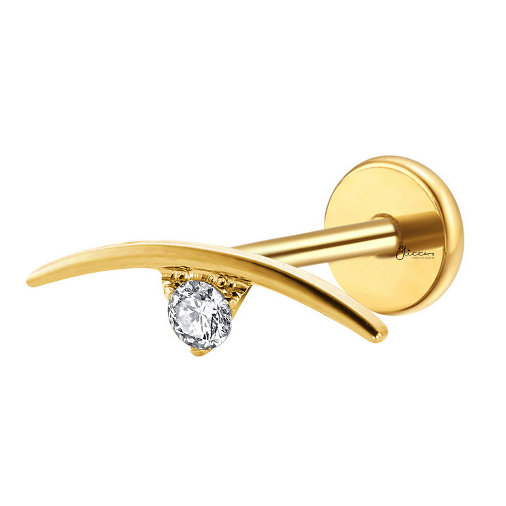 Curved Bar with A CZ Titanium Flat Back Stud Earrings-Tragus | Cartilage | Daith | Conch-2-Glitters