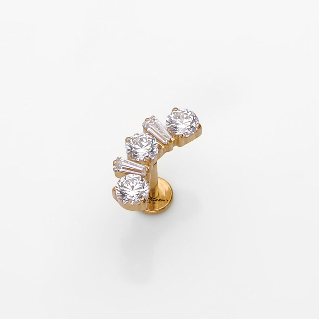 Triple CZ and Baguette CZ Cluster Titanium Flat Back Stud Earrings-Tragus | Cartilage | Daith | Conch-4-Glitters