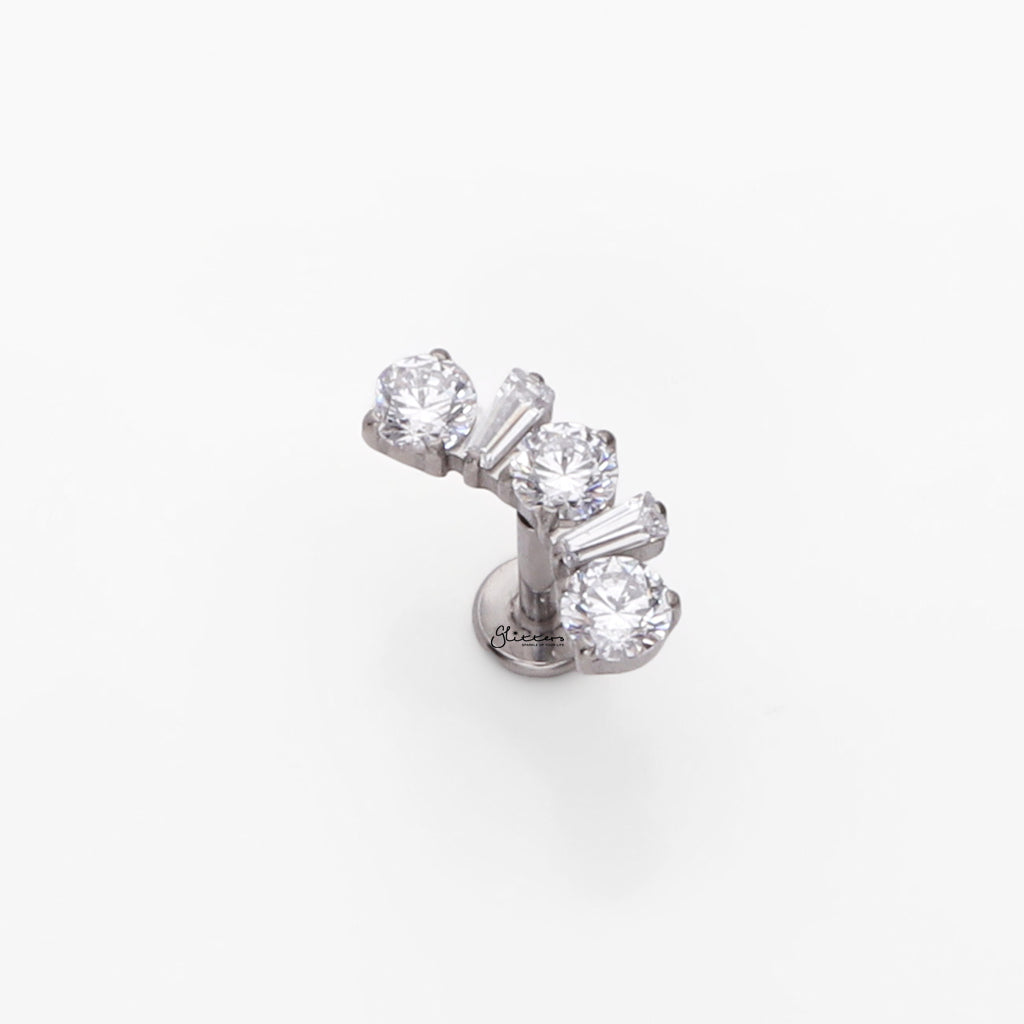 Triple CZ and Baguette CZ Cluster Titanium Flat Back Stud Earrings-Tragus | Cartilage | Daith | Conch-3-Glitters