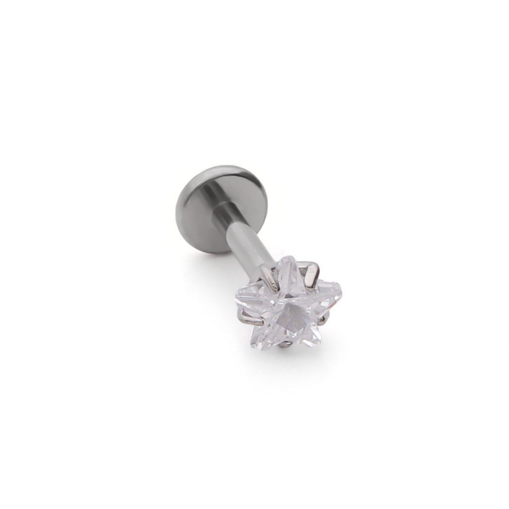 Star CZ Titanium Flat Back Stud Earrings-Tragus | Cartilage | Daith | Conch-1-Glitters