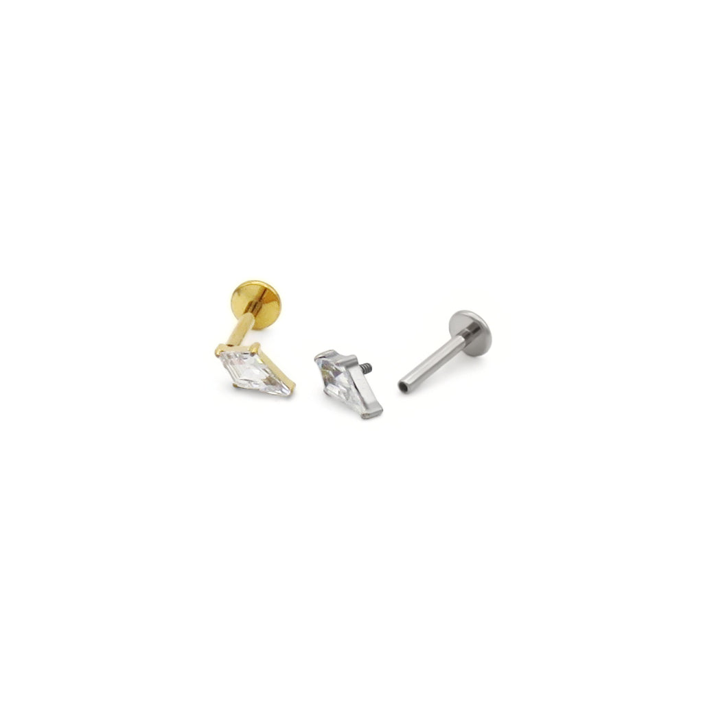 Diamond Shaped Top Internally Threaded Titanium Flat Back Stud Earrings-Tragus | Cartilage | Daith | Conch-4-Glitters