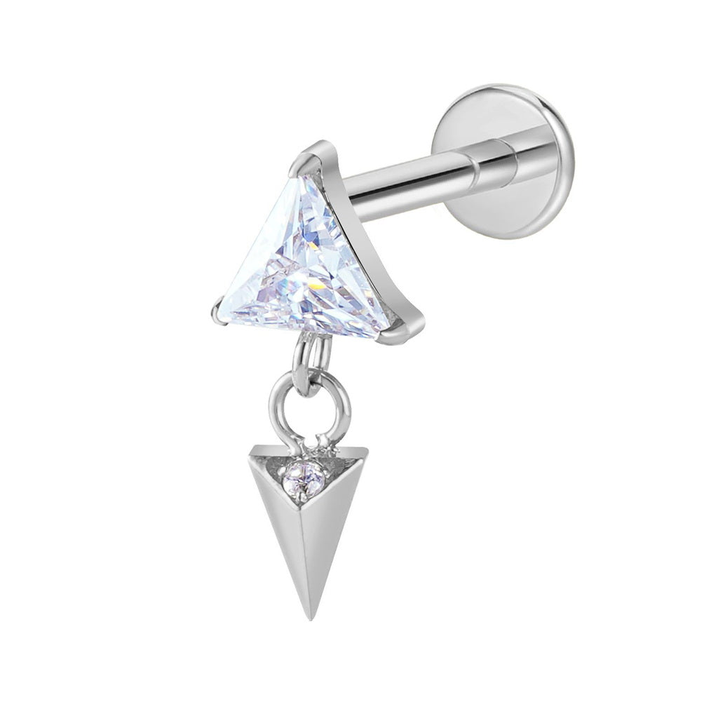 Dangle Triangle CZ Titanium Flat Back Stud Earring-Tragus | Cartilage | Daith | Conch-1-Glitters