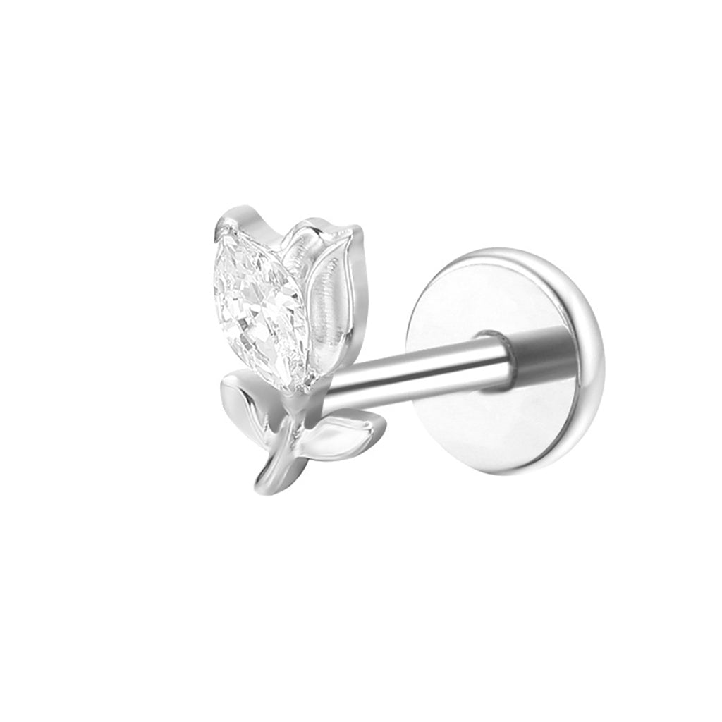 Marquise Flower Bud Titanium Flat Back Stud Earring-Tragus | Cartilage | Daith | Conch-1-Glitters