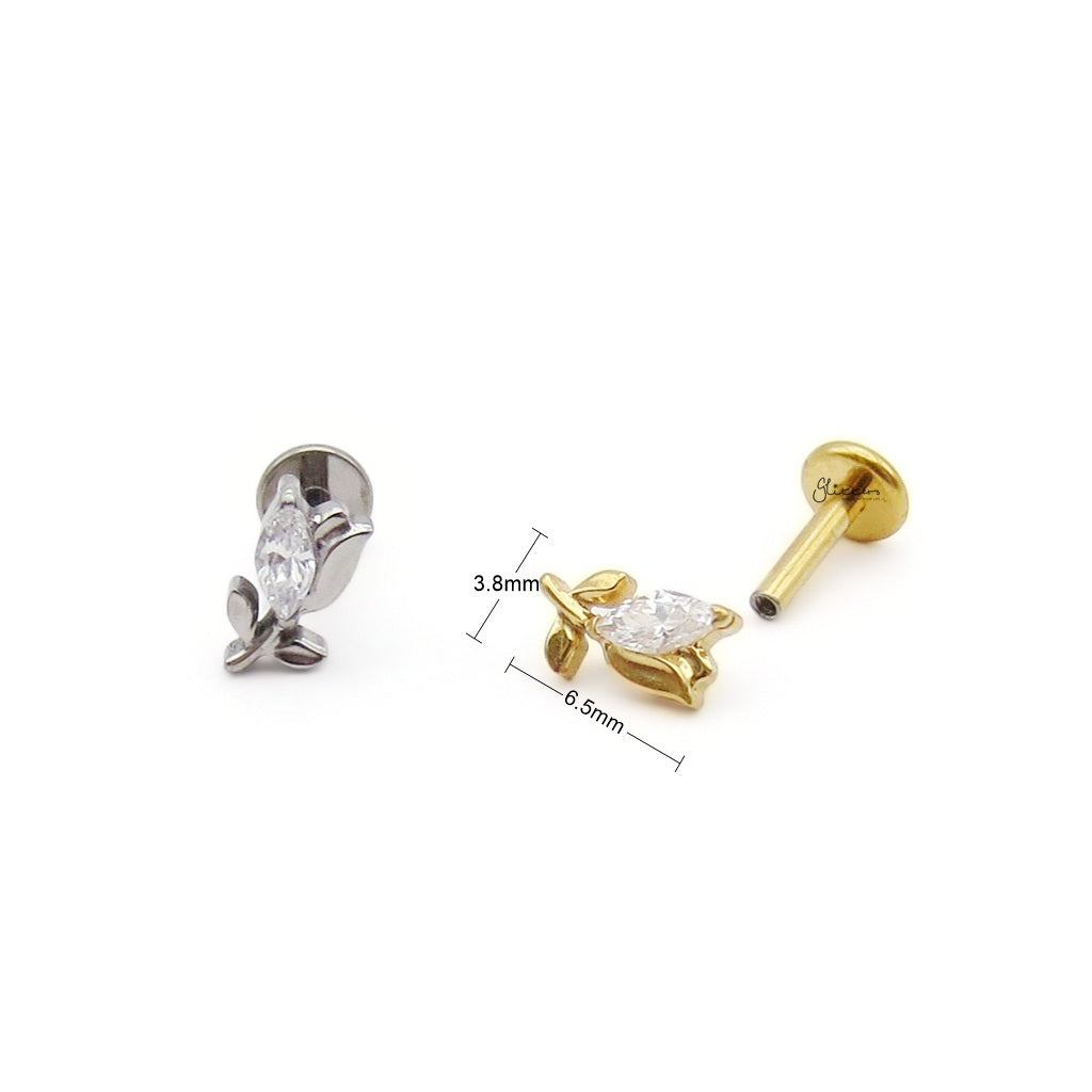 Marquise Flower Bud Titanium Flat Back Stud Earring-Tragus | Cartilage | Daith | Conch-3-Glitters