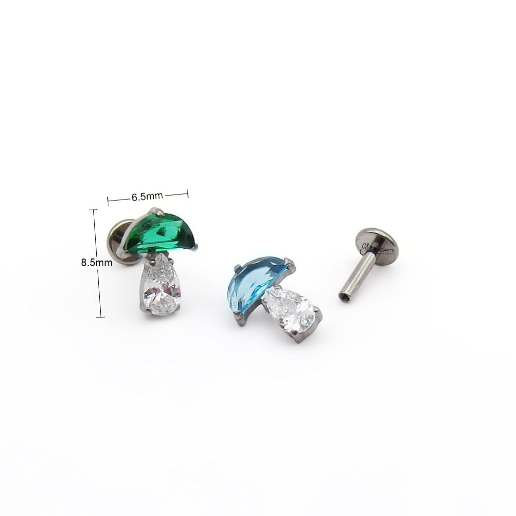 CZ Mushroom Titanium Flat Back Stud Earring-Tragus | Cartilage | Daith | Conch-4-Glitters