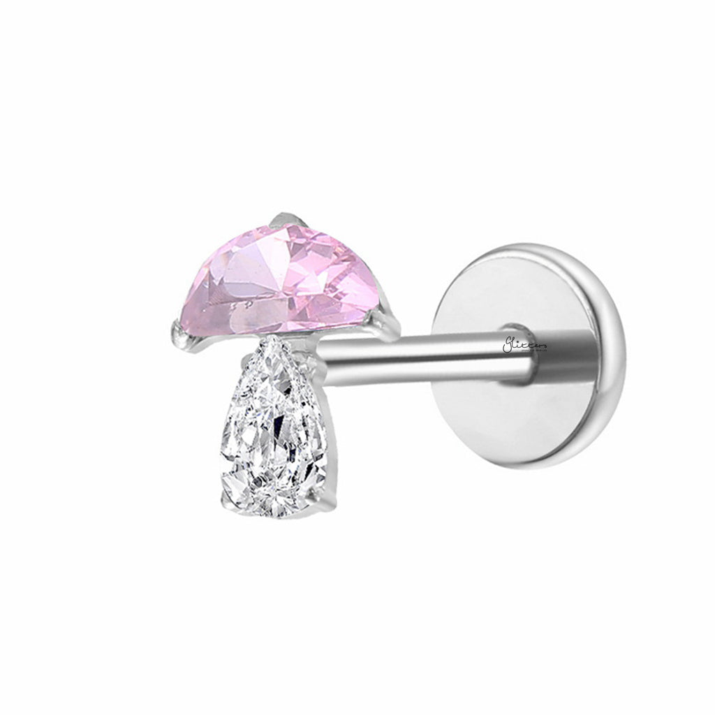 CZ Mushroom Titanium Flat Back Stud Earring-Tragus | Cartilage | Daith | Conch-3-Glitters