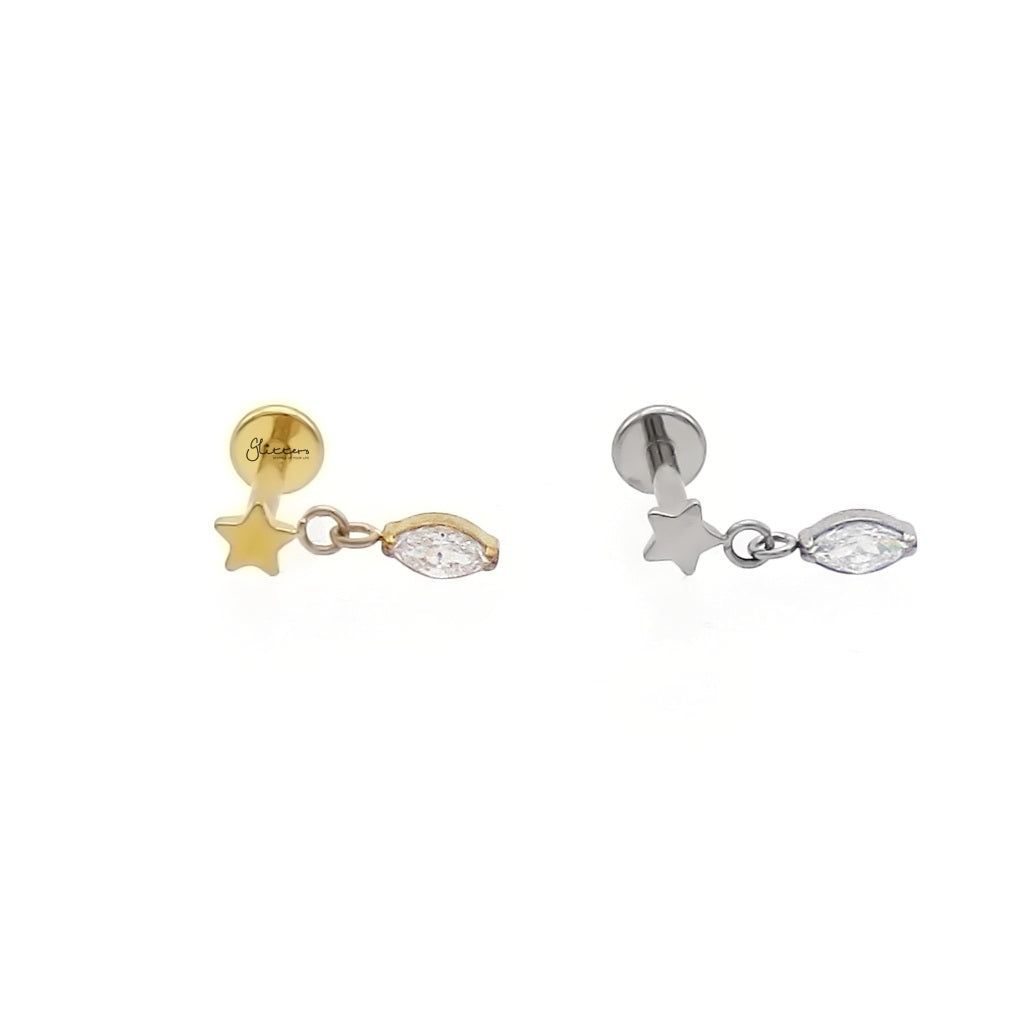 Star Dangle Marquise CZ Titanium Flat Back Stud Earring