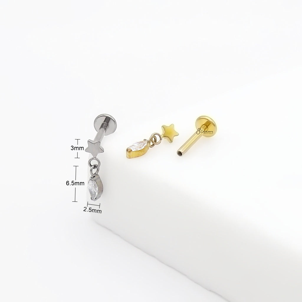 Star Dangle Marquise CZ Titanium Flat Back Stud Earring
