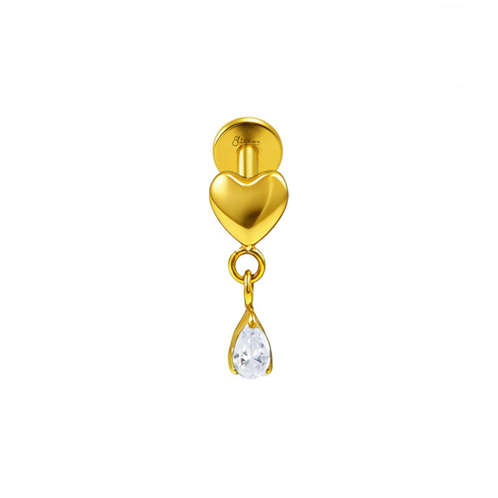 Titanium Heart with Dangle Teardrop CZ Flat Back Stud Earring