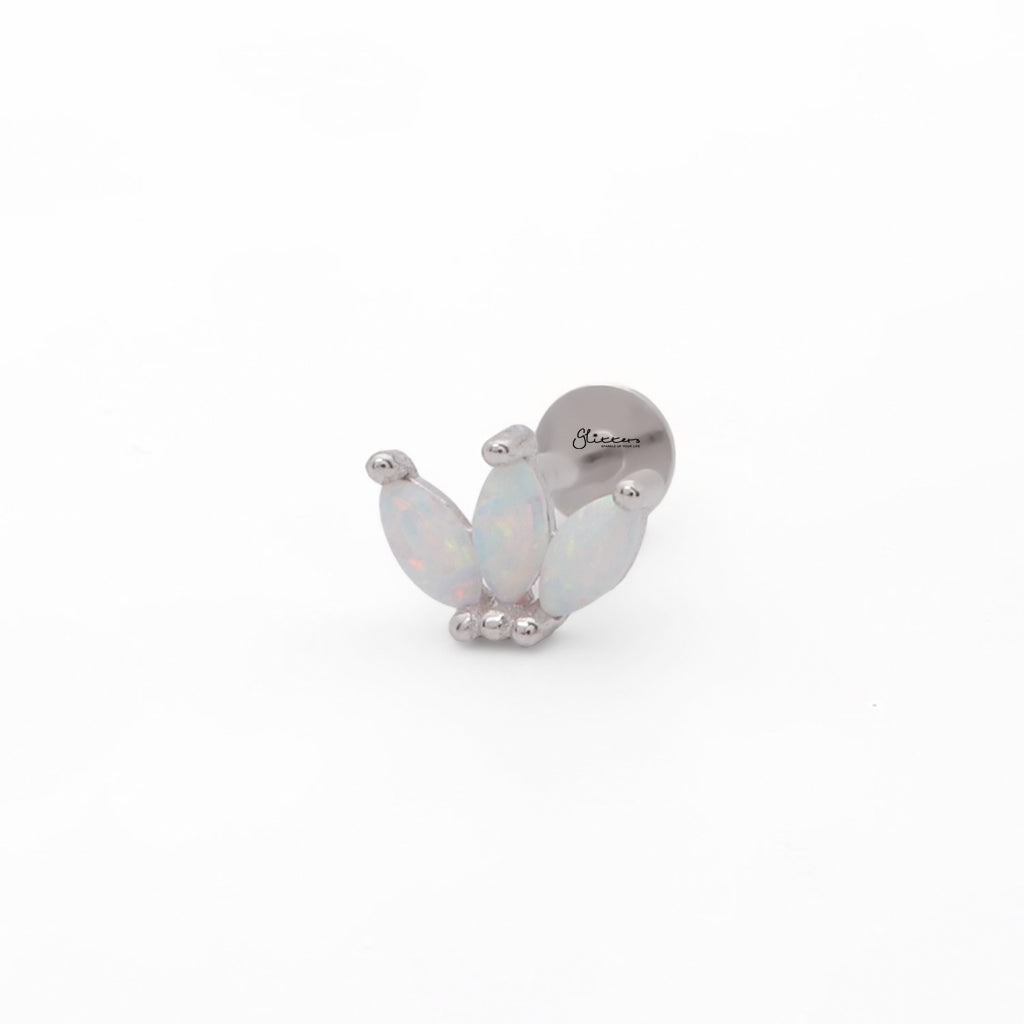 Sterling Silver 3 Marquise Opal Flat Back Stud Earrings