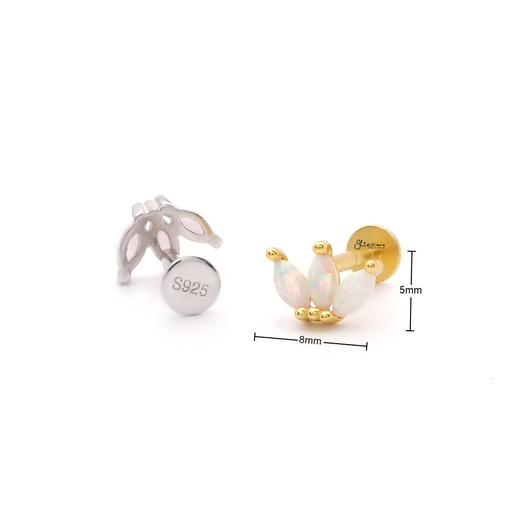 Sterling Silver 3 Marquise Opal Flat Back Stud Earrings-Tragus | Cartilage | Daith | Conch-5-Glitters