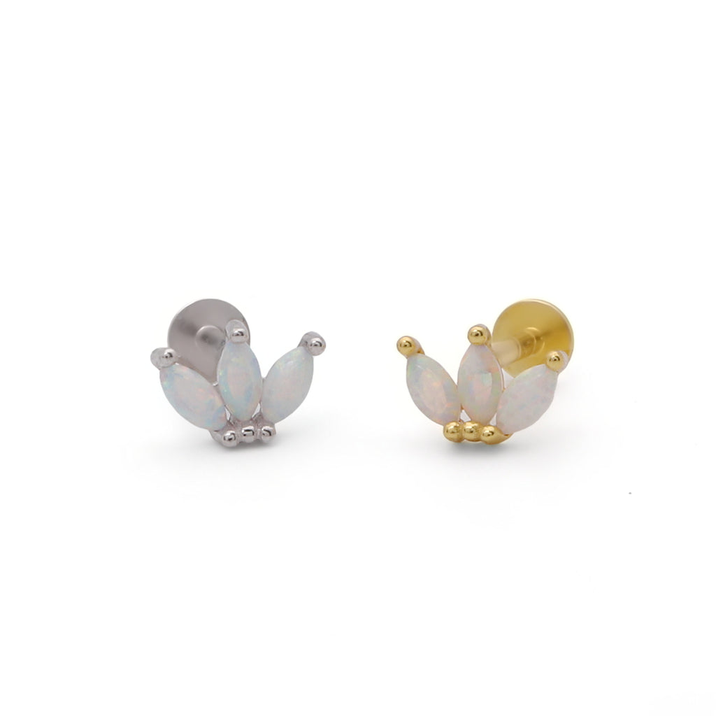 Sterling Silver 3 Marquise Opal Flat Back Stud Earrings
