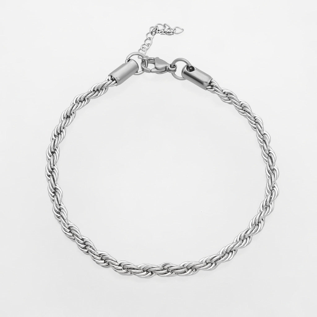 Stainless Steel 4mm Twisted Rope Chain Anklet - Silver-Anklet-1-Glitters