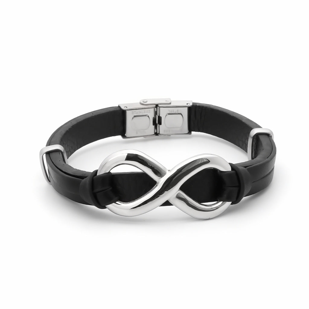 Infinity Symbol Black Leather Bracelet - Silver-Leather Bracelets-1-Glitters