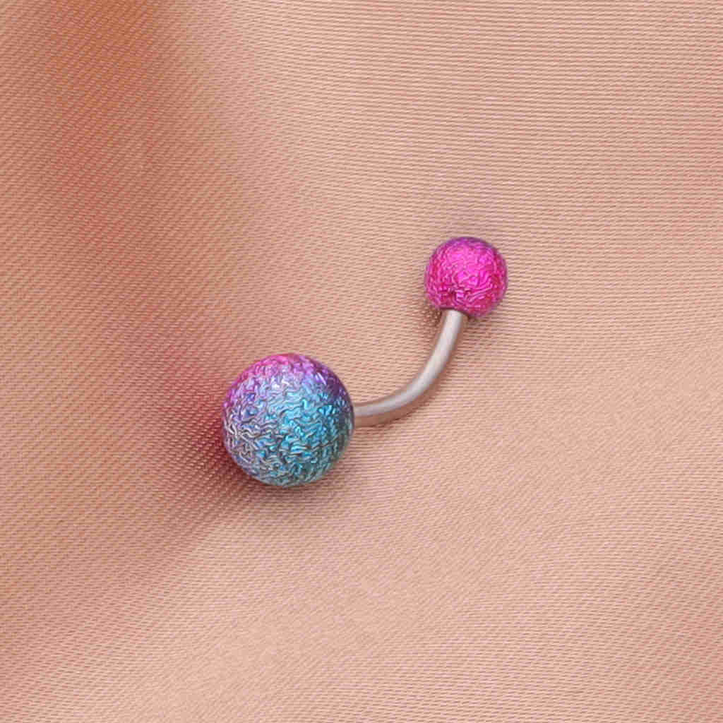 Multi Colour Acrylic Balls Belly Button Navel Ring - Aqua/Hot Pink-Belly Rings-2-Glitters