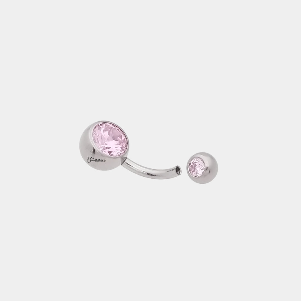 Titanium Double CZ Belly Button Navel Ring - Pink-Belly Rings-2-Glitters