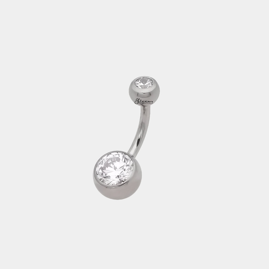 Titanium Double CZ Belly Button Navel Ring - Clear-Belly Rings-1-Glitters