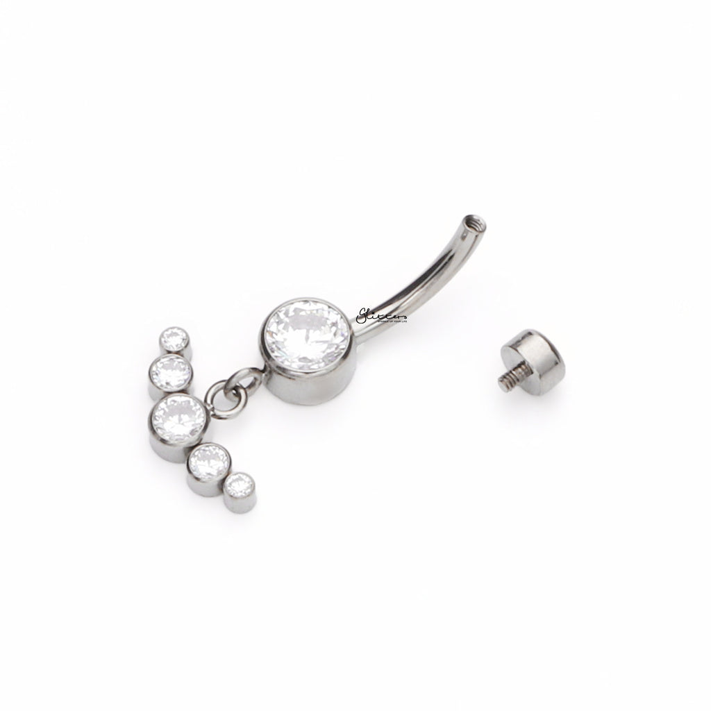 Titanium Double CZ With Dangle CZ Curved Line Belly Button Ring-Belly Rings-2-Glitters