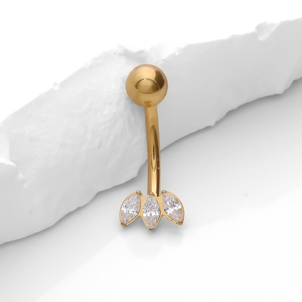 3 Marquise CZ Fan Titanium Belly Button Ring - Gold-Belly Rings-1-Glitters