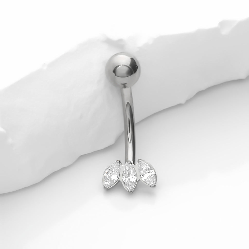 3 Marquise CZ Fan Titanium Belly Button Ring - Silver-Belly Rings-1-Glitters