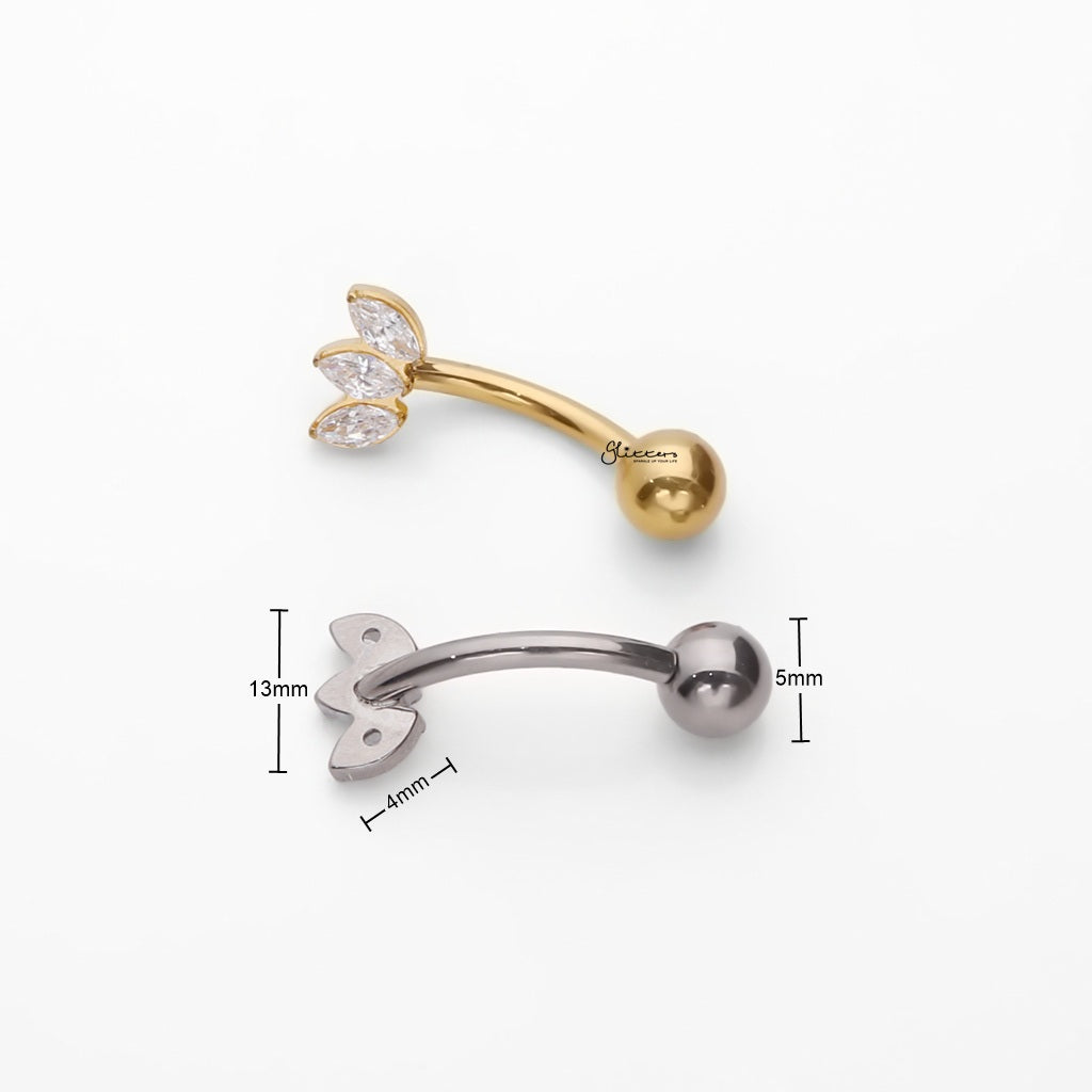 3 Marquise CZ Fan Titanium Belly Button Ring - Gold-Belly Rings-2-Glitters