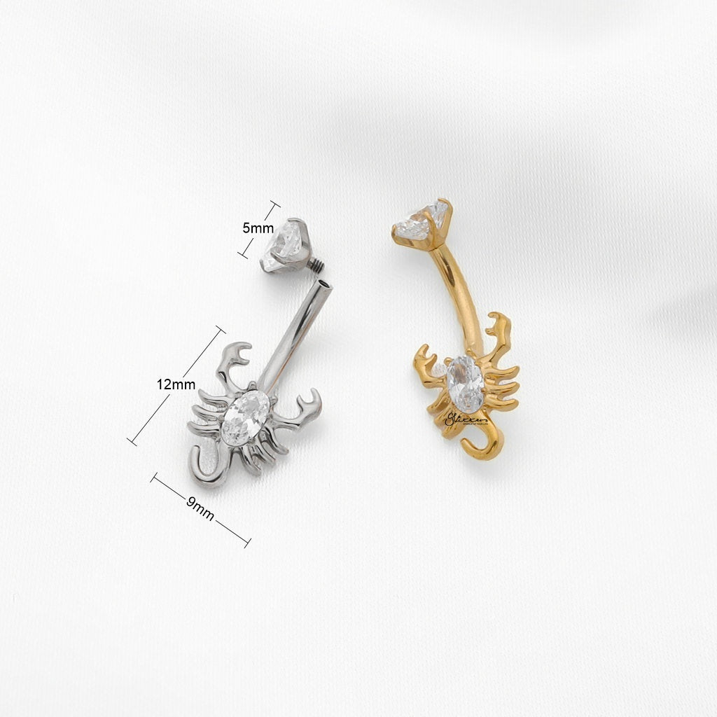 CZ Scorpion Titanium Belly Button Ring - Gold