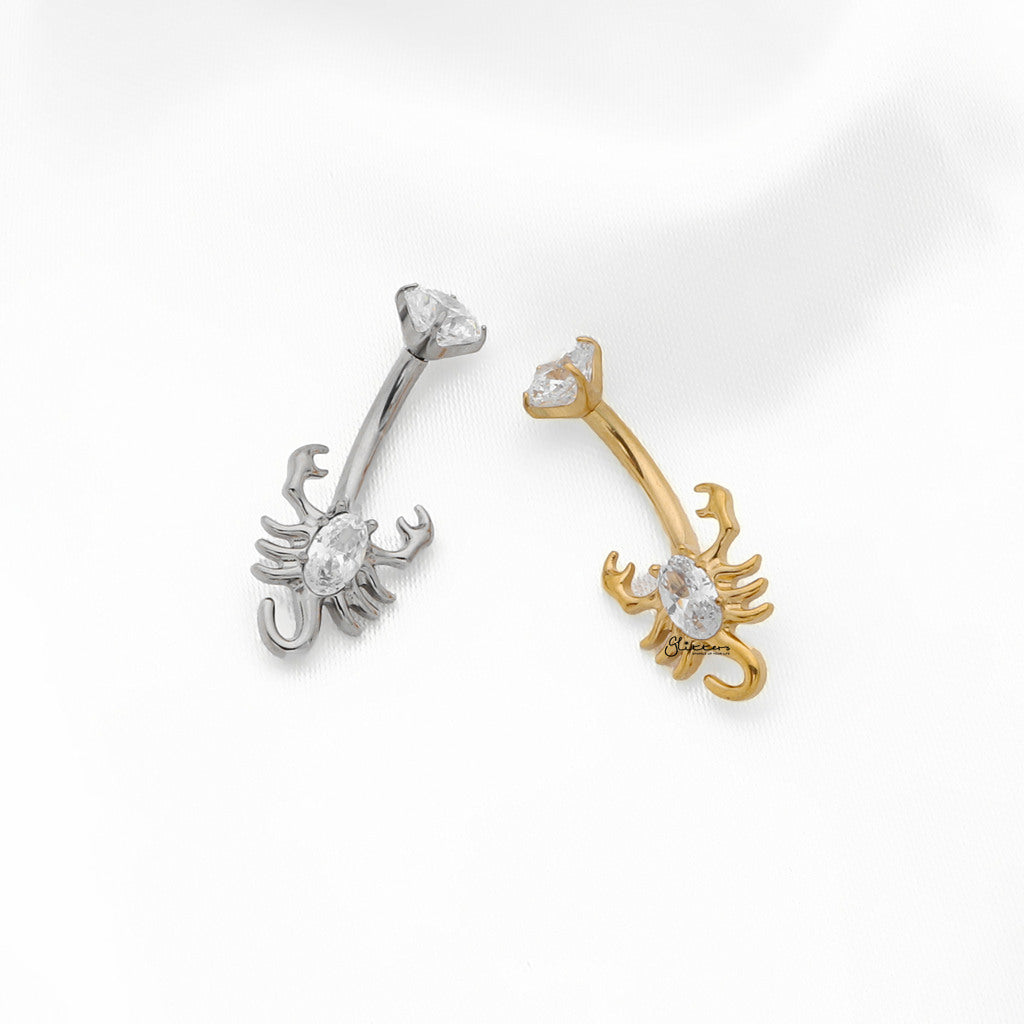 CZ Scorpion Titanium Belly Button Ring - Gold