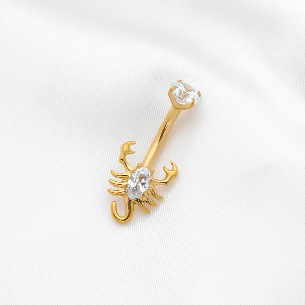 CZ Scorpion Titanium Belly Button Ring - Gold
