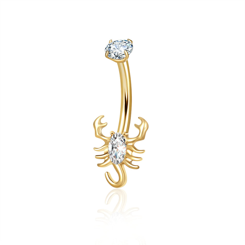 CZ Scorpion Titanium Belly Button Ring - Gold